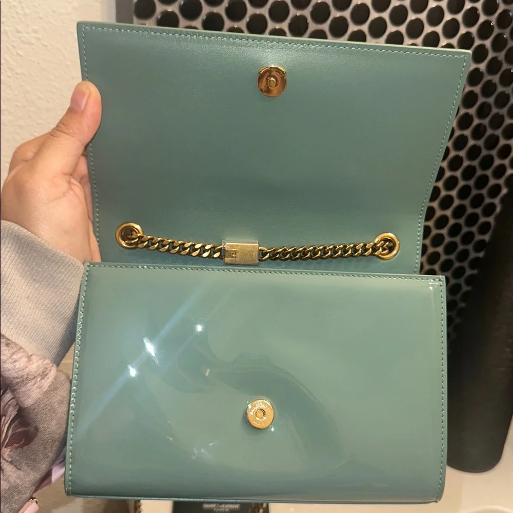 RARE COLOR💎Saint Laurent Kate Patent Leather Crossbody Bag Vintage Sage YSL Kate - Picture 7 of 16